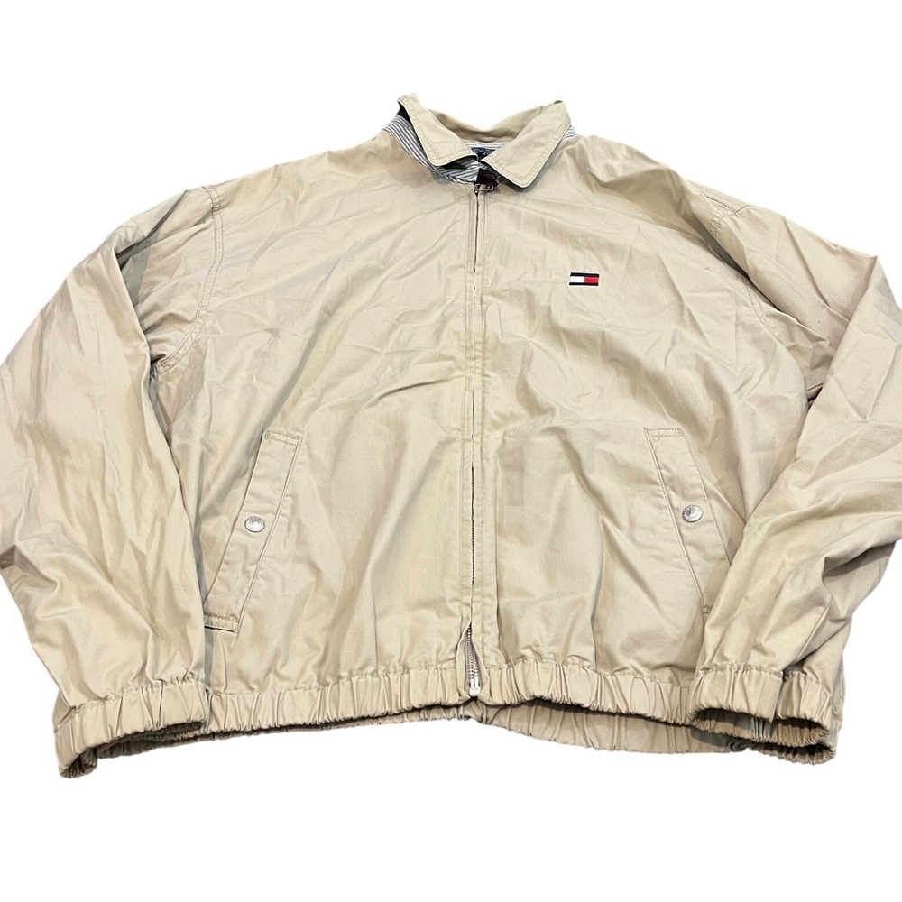 Vintage Tommy Hilfiger Harrington Jacket Mens XL Beige Full Zip Embroidered Logo